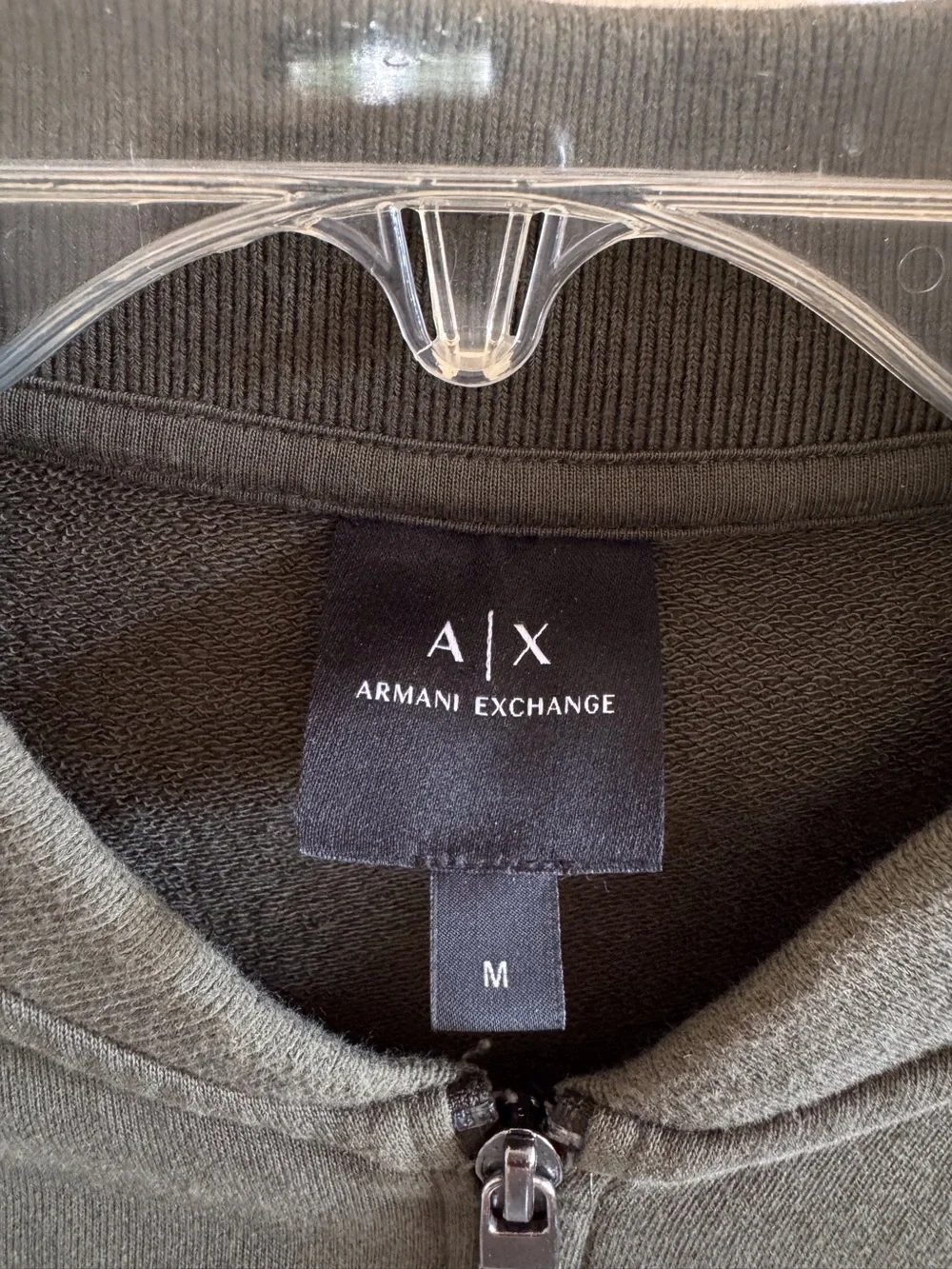 Armani Exchange Men's Dark Olive Green Full-Zip Knit Jacket